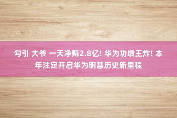 勾引 大爷 一天净赚2.8亿! 华为功绩王炸! 本年注定开启华为明慧历史新里程