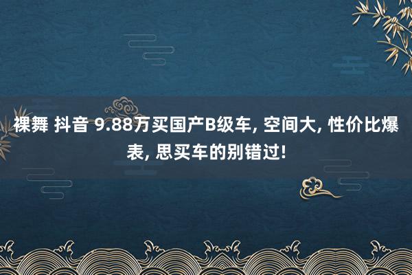 裸舞 抖音 9.88万买国产B级车， 空间大， 性价比爆表， 思买车的别错过!