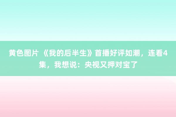 黄色图片 《我的后半生》首播好评如潮，连看4集，我想说：央视又押对宝了