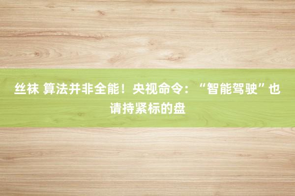 丝袜 算法并非全能！央视命令：“智能驾驶”也请持紧标的盘