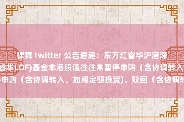 裸舞 twitter 公告速递:东方红睿华沪港深搀杂(场内简称:东方红睿华LOF)基金非港股通往往常暂停申购(含协调转入、如期定额投资)、赎回(含协调转出)业务