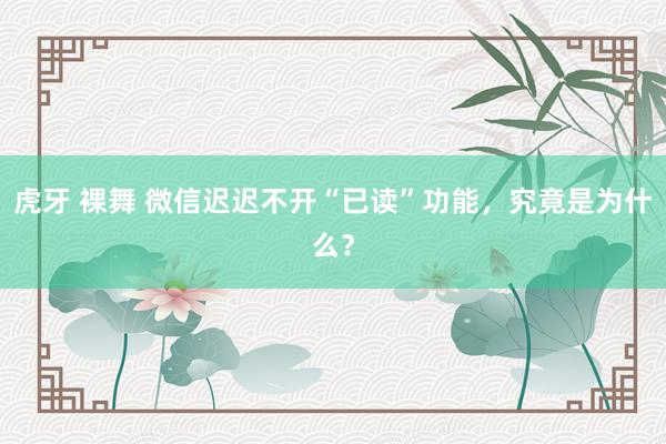 虎牙 裸舞 微信迟迟不开“已读”功能,究竟是为什么?