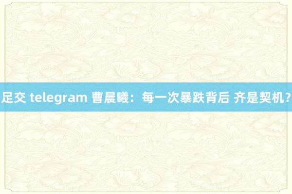 足交 telegram 曹晨曦:每一次暴跌背后 齐是契机?
