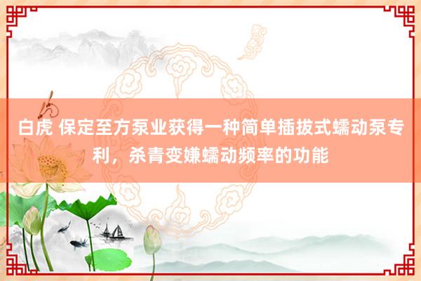 白虎 保定至方泵业获得一种简单插拔式蠕动泵专利,杀青变嫌蠕动频率的功能