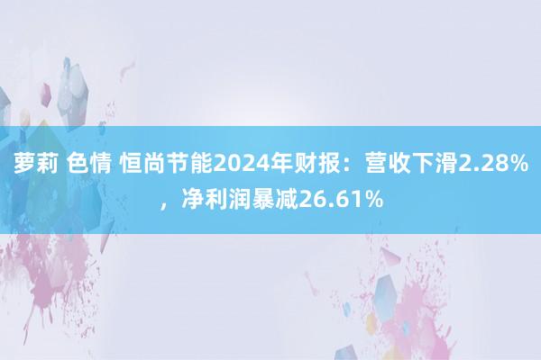 萝莉 色情 恒尚节能2024年财报：营收下滑2.28%，净利润暴减26.61%